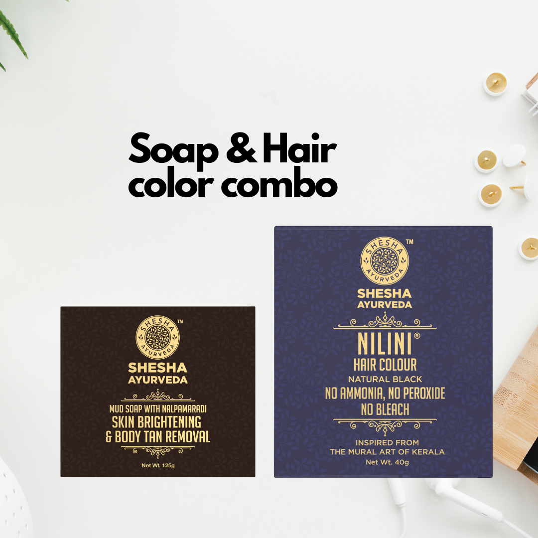 Soap & Hair Color combo (2 items) -Mud with Nalpamaradi Soap 125G + Nilini Natural Black Hair Color 40G