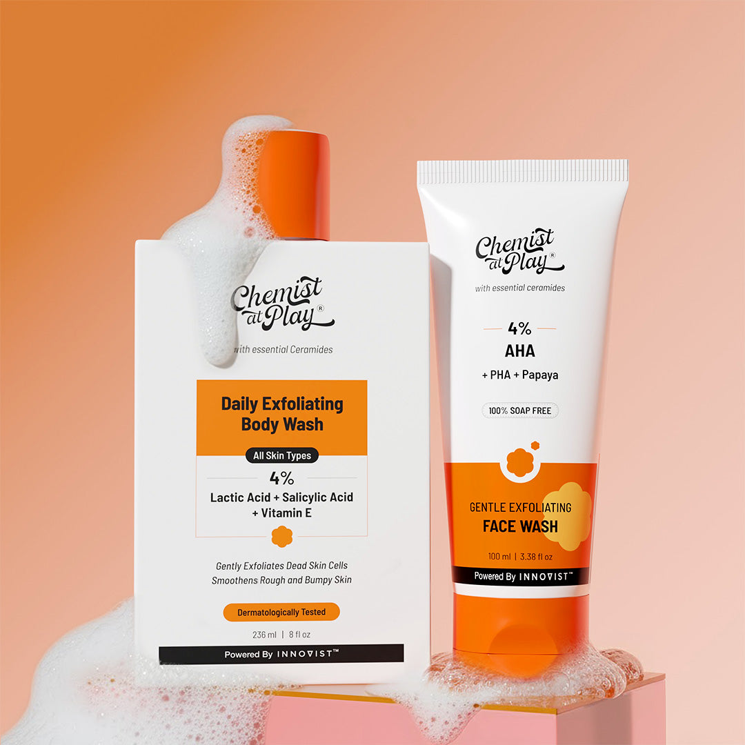 Detan & Glow Duo (Daily Exfoliating Body Wash - 236 ml | Gentle Exfoliating Face Wash - 100 ml)