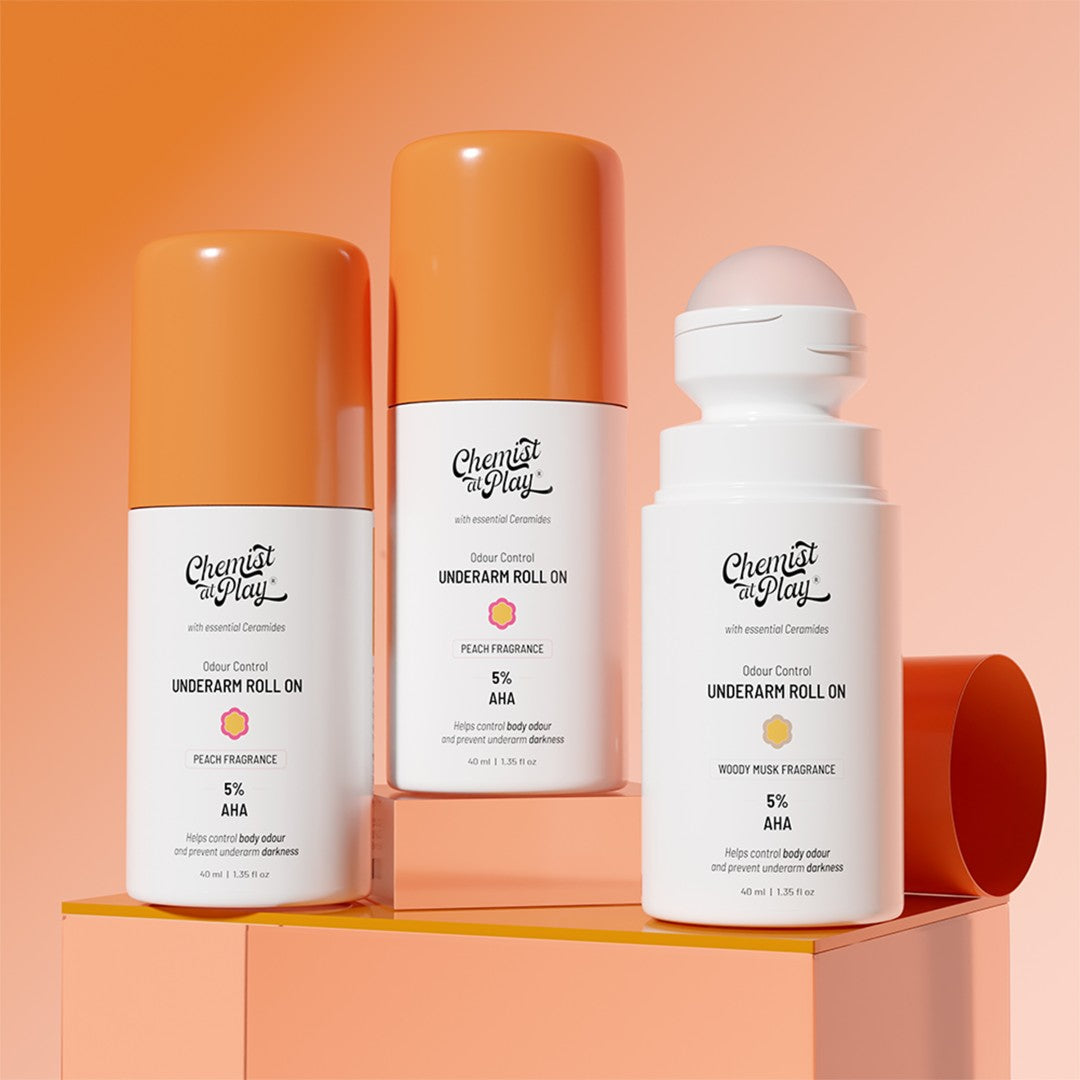 Underarm Roll On for Odour Control & Pigmentation - Peach & Woody Musk - 40 ml | Pack of 3