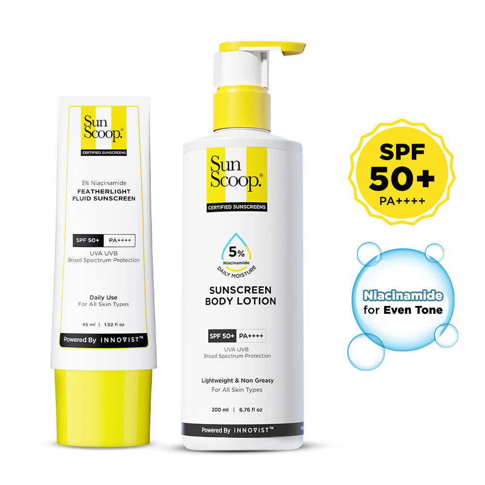 Daily SPF 50+ Duo with Niacinamide for Face & Body (3% Niacinamide Sunscreen - 45 ml | 5% Niacinamide Sunscreen Body Lotion - 200 ml)