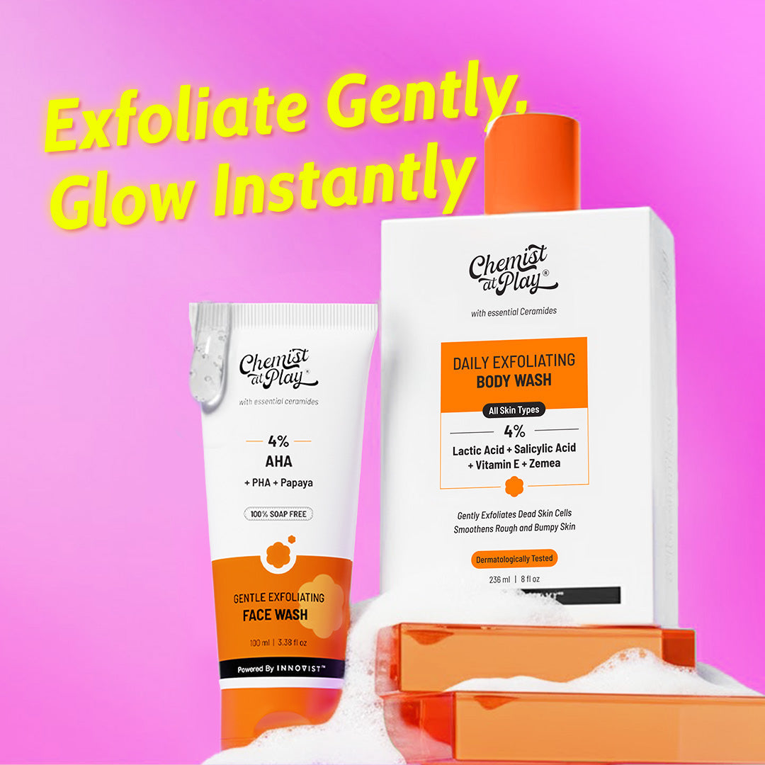 Detan & Glow Duo (Daily Exfoliating Body Wash - 236 ml | Gentle Exfoliating Face Wash - 100 ml)