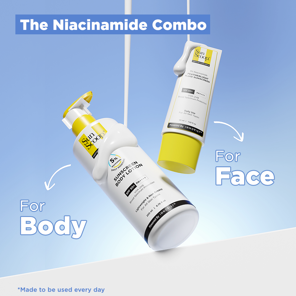 Daily SPF 50+ Duo with Niacinamide for Face & Body (3% Niacinamide Sunscreen - 45 ml | 5% Niacinamide Sunscreen Body Lotion - 200 ml)