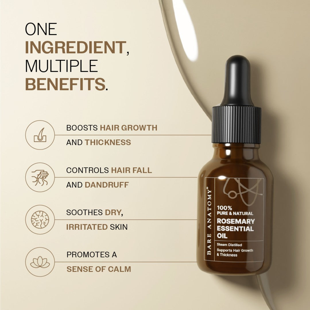 100% Pure & Natural Rosemary Essential Oil for Hair Growth & Thickness - 15 ml
