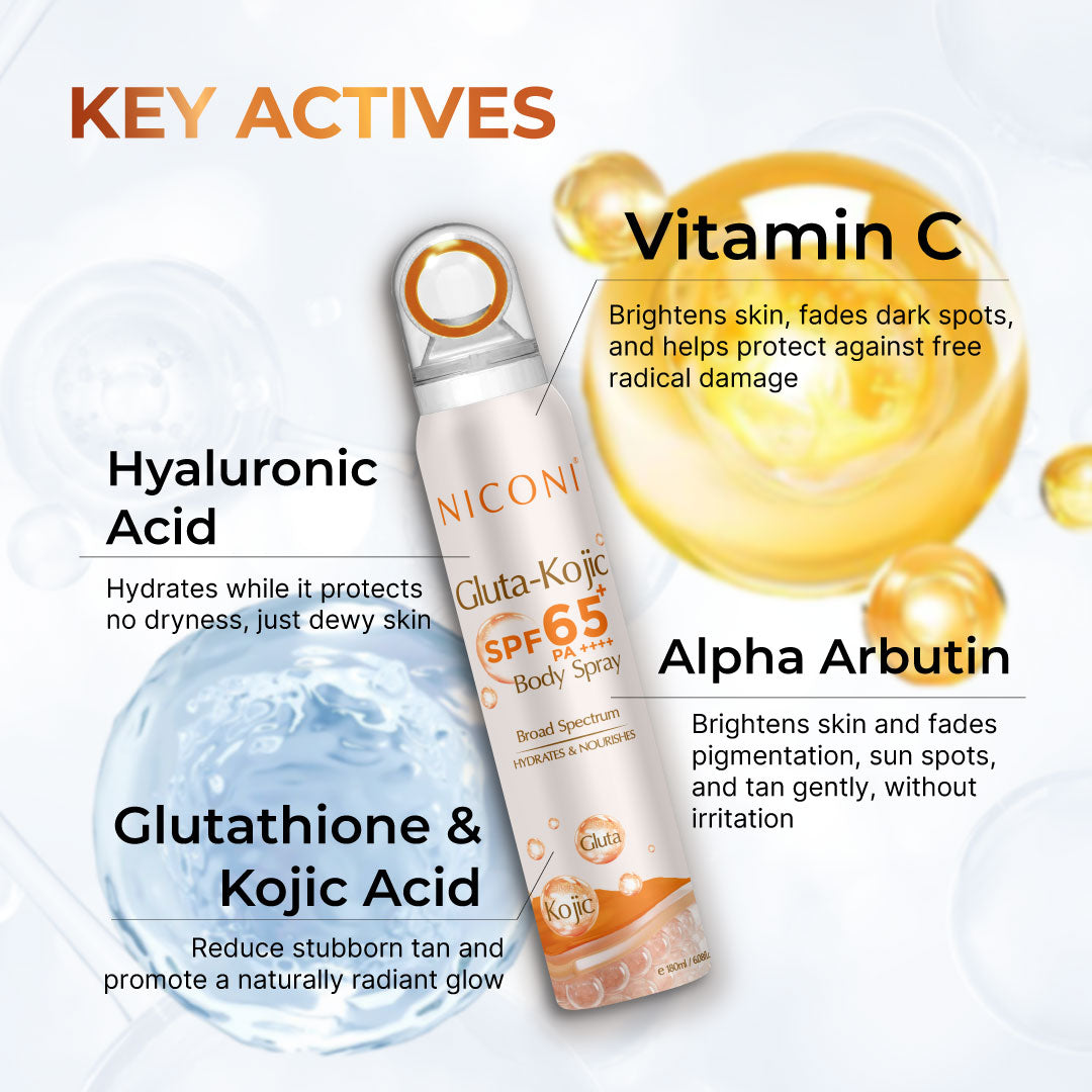 Niconi Gluta-Kojic SPF 65+ PA++++ Sunscreen Spray | Protect + De-Tan