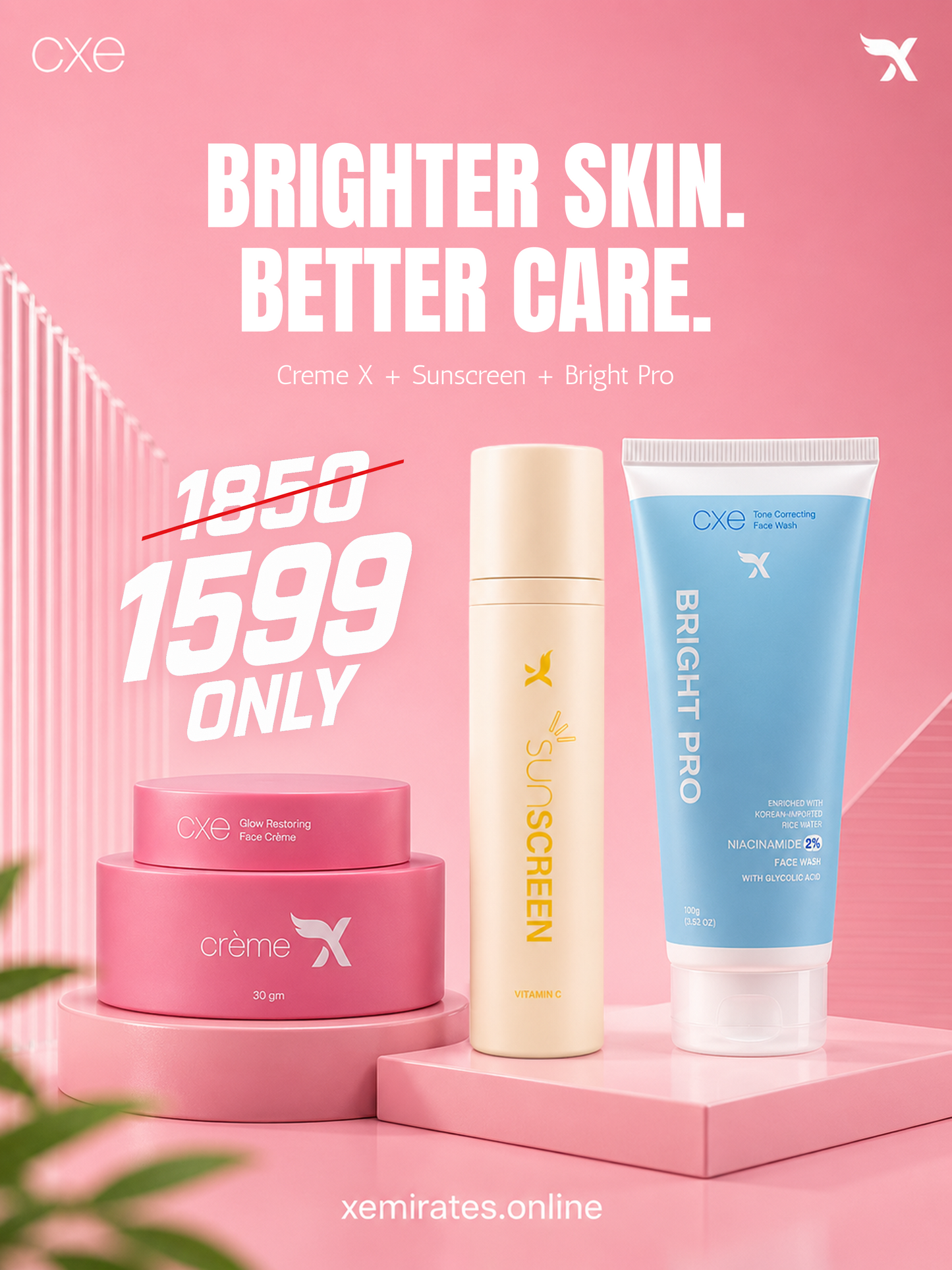 COMBO - CREME X + BRIGHT PRO + SUNSCREEN