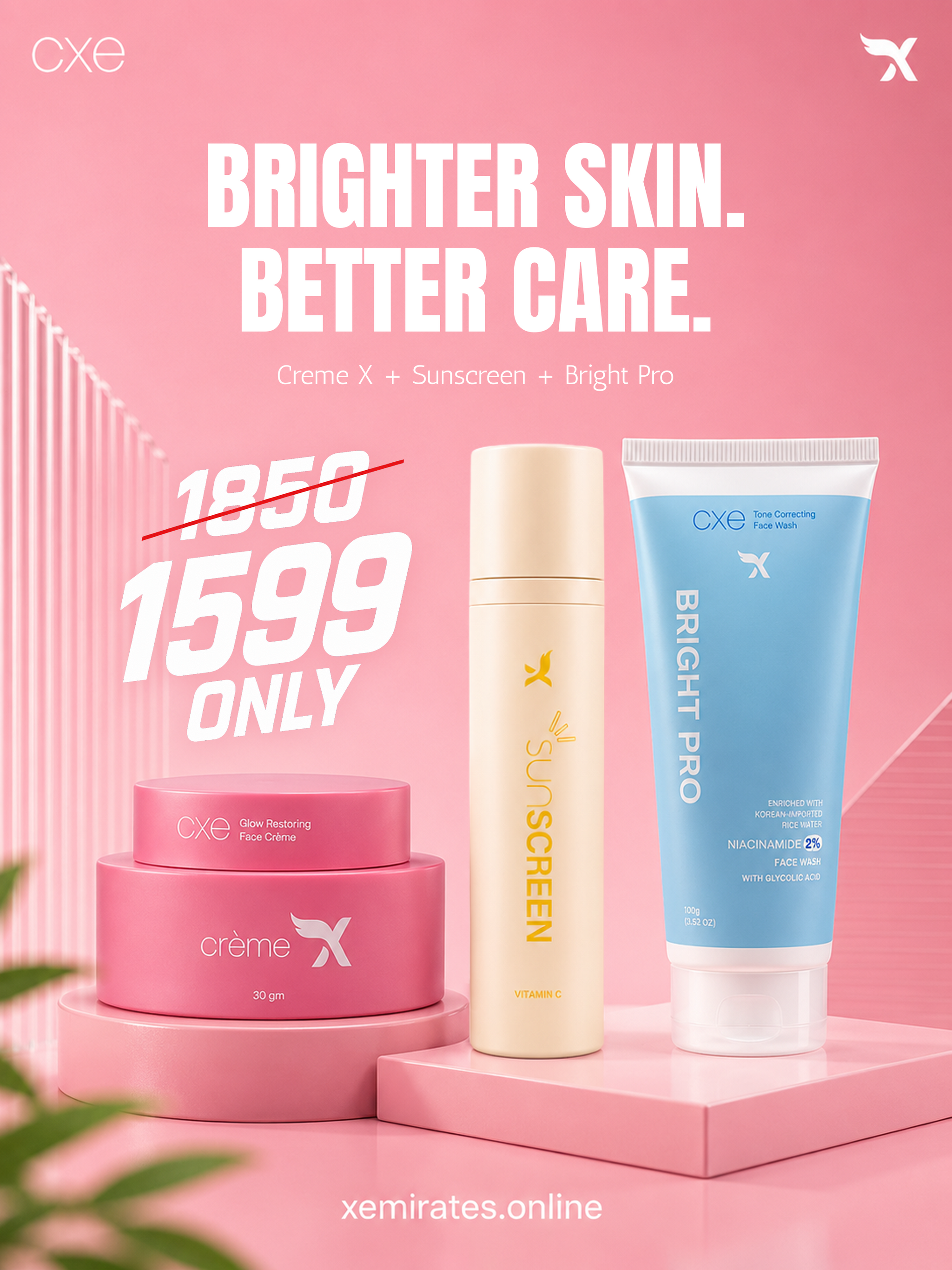COMBO - CREME X + BRIGHT PRO + SUNSCREEN