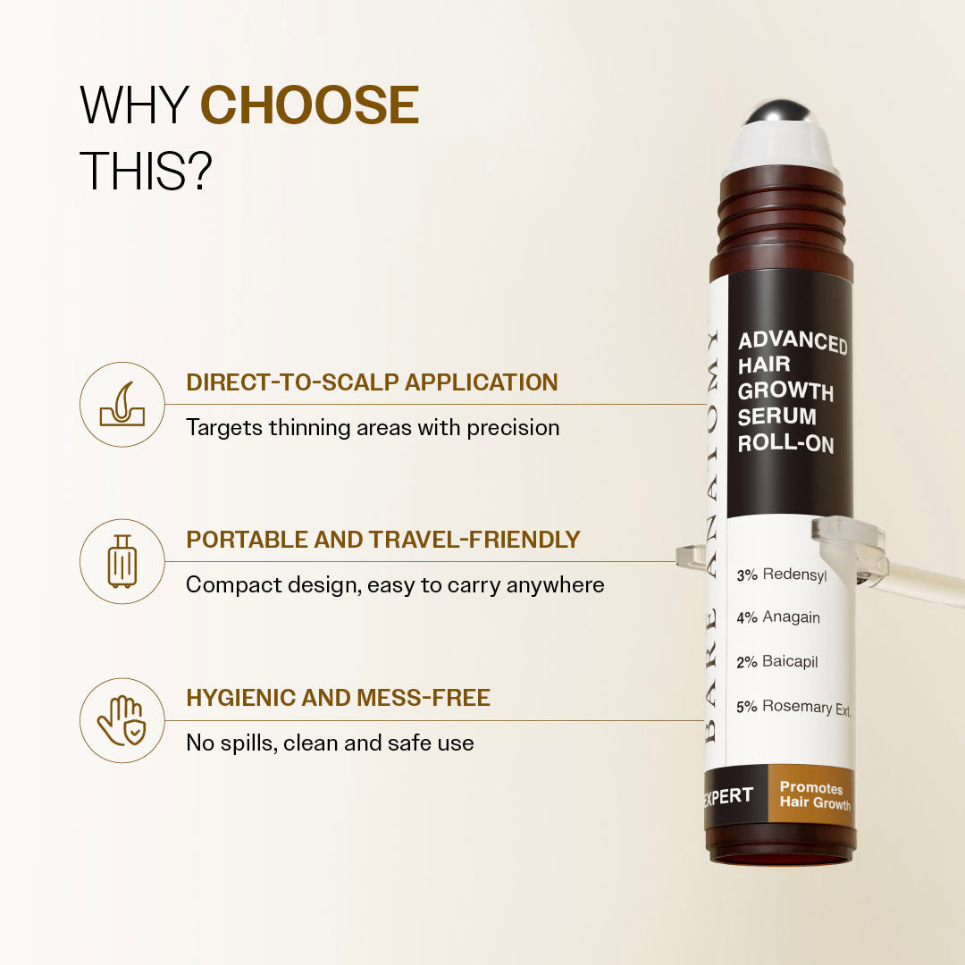 Advanced Hair Growth Serum Roll-On with Redensyl, Rosemary & Rice Water- 25 ml | Pack of 2