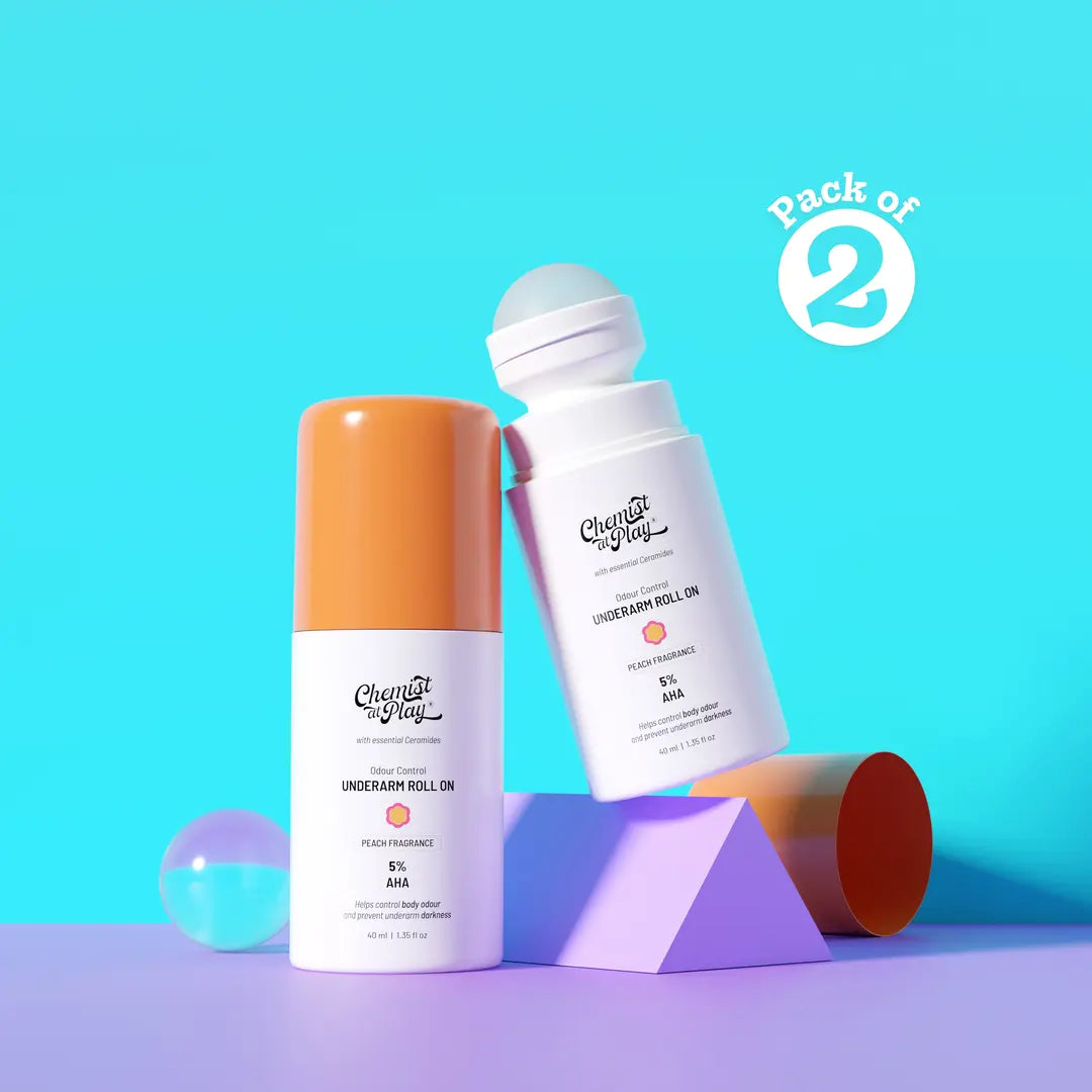 5% AHA Underarm Roll on for Odour Control & Pigmentation (Peach) - 40 ml | Pack of 2