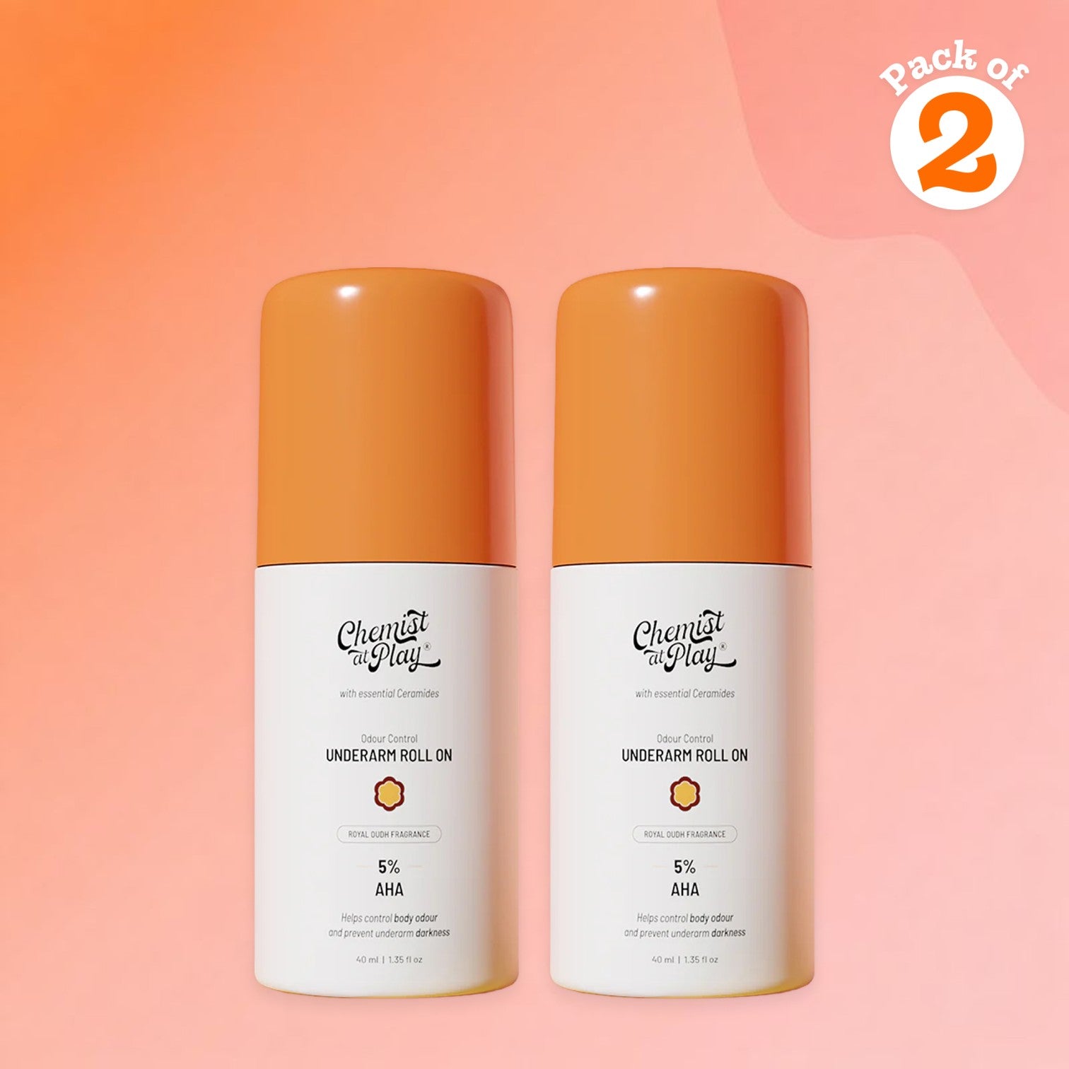 Underarm Roll On for Odour Control & Pigmentation (Royal Oudh) - 40 ml | Pack of 2