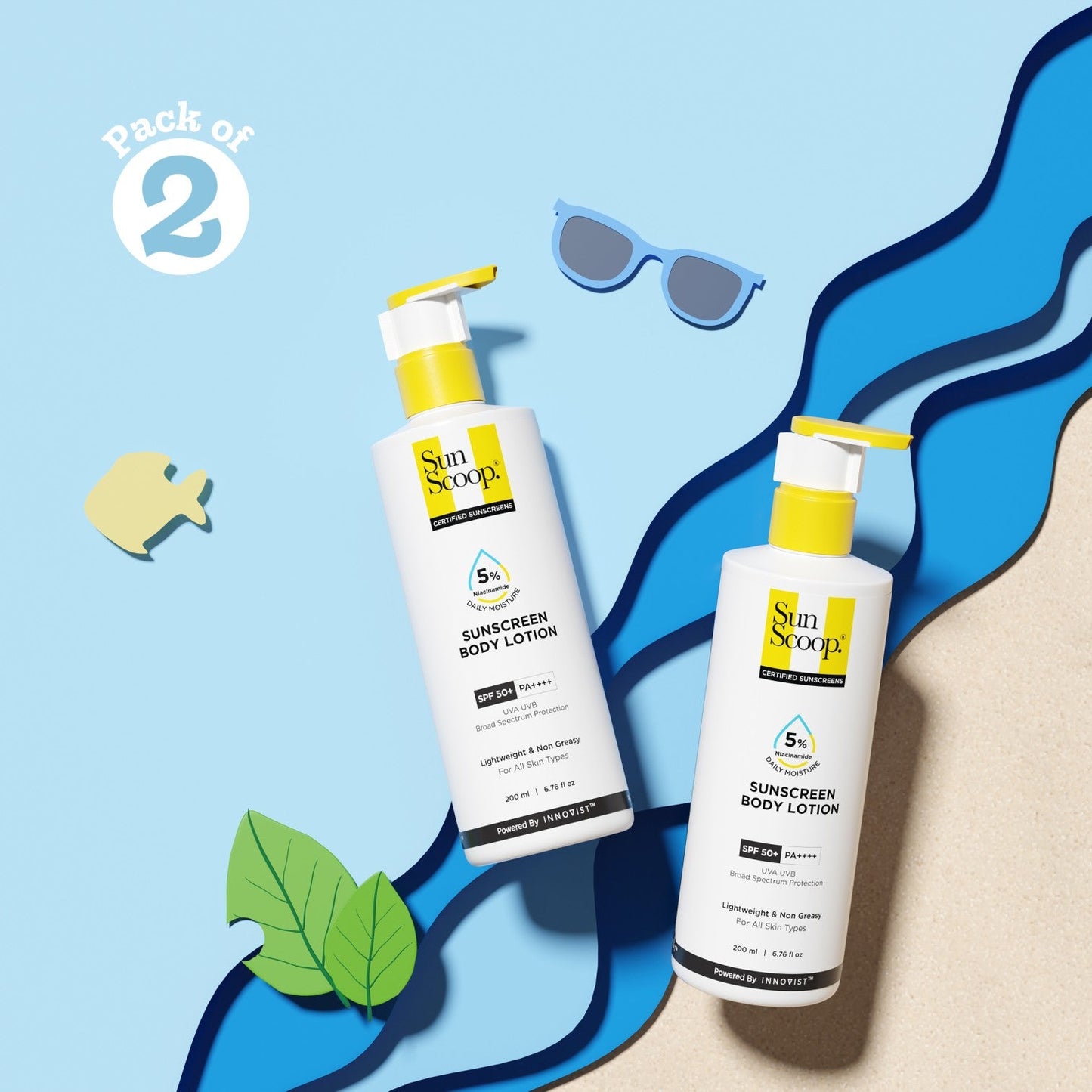 5% Niacinamide Sunscreen Body Lotion| SPF 50+ PA++++| In-Vivo Tested - 200ml | Pack of 2