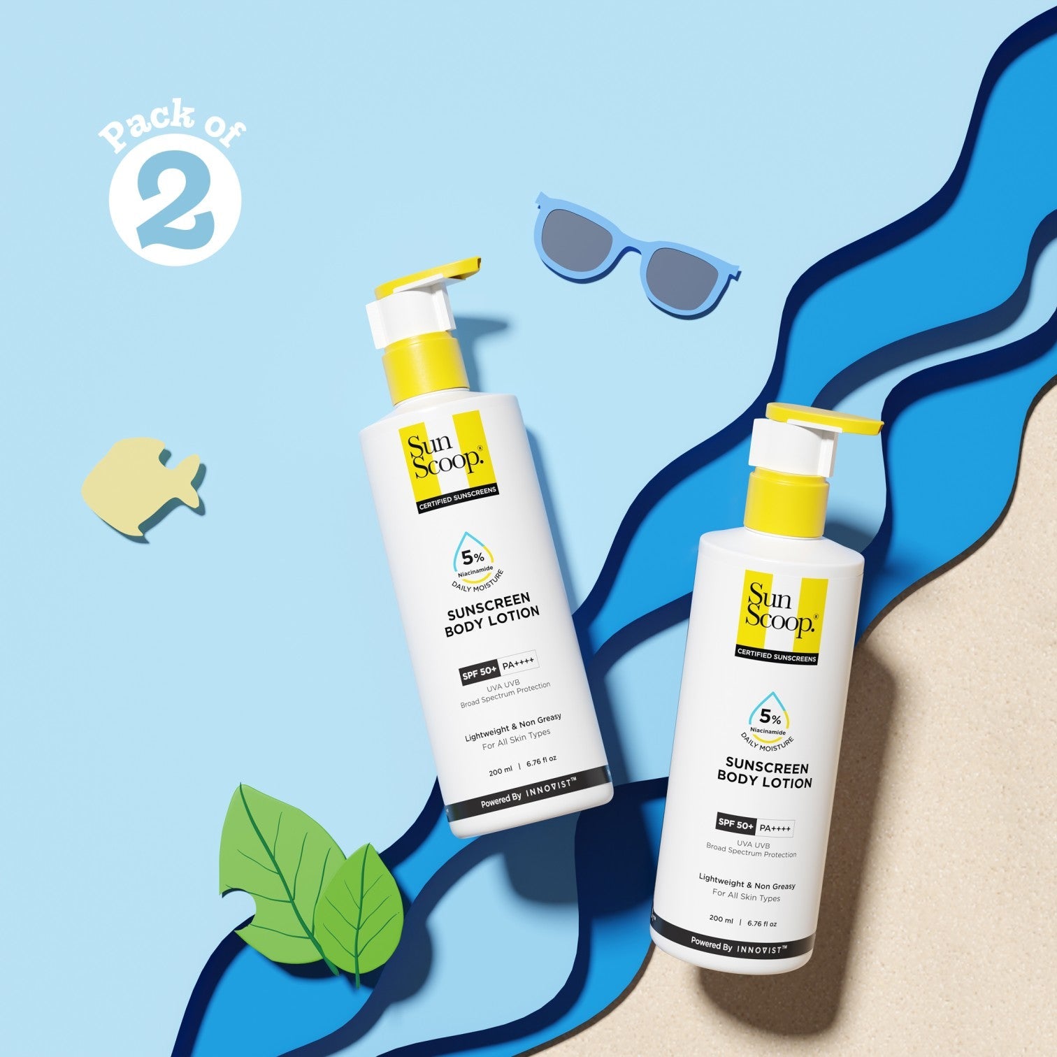 5% Niacinamide Sunscreen Body Lotion| SPF 50+ PA++++| In-Vivo Tested - 200ml | Pack of 2
