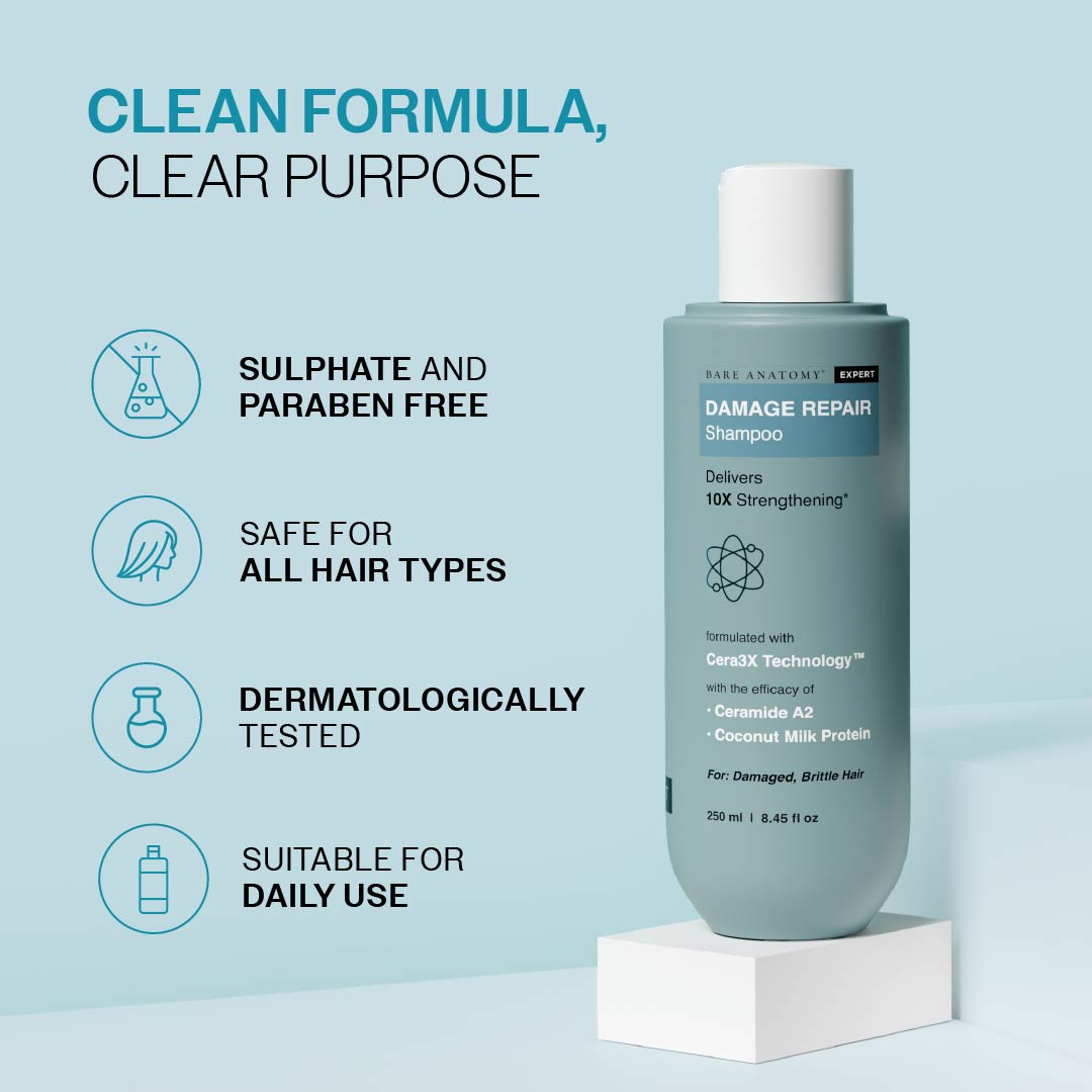 Damage Repair Shampoo for Dry & Brittle Hair | 10X Hair Strengthening- 250 ml
