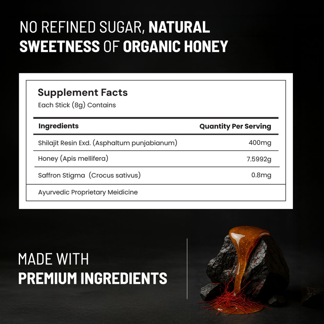 100% Pure Himalayan Shilajit Honey Sticks With Organic Honey & Saffron - 30 Sticks