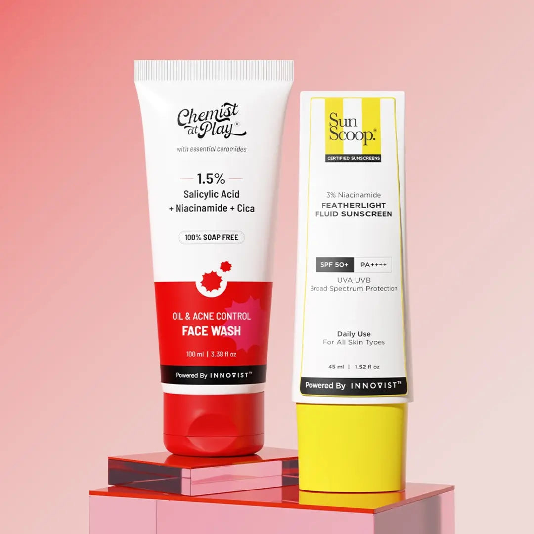 2% Salicylic Acid Face Wash for Acne & Oil Control (100 ml) + 3% Niacinamide Featherlight Fluid Sunscreen (45 ml) Combo