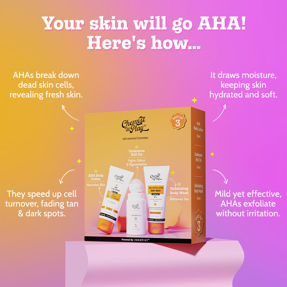 3-Step Body Exfoliating Kit (Exfoliating Body Wash - 50 ml | Underarm Roll On - 40 ml | AHA Body Lotion - 50 ml)