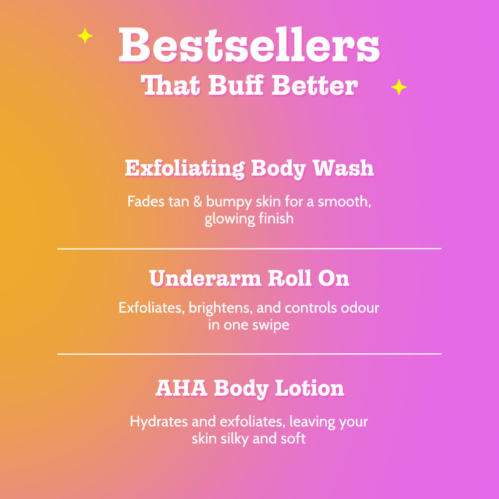 3-Step Body Exfoliating Kit (Exfoliating Body Wash - 50 ml | Underarm Roll On - 40 ml | AHA Body Lotion - 50 ml)