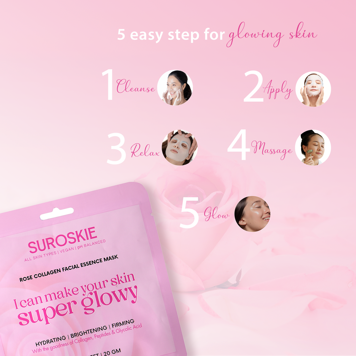 Rose Collagen Facial Essence Mask Single