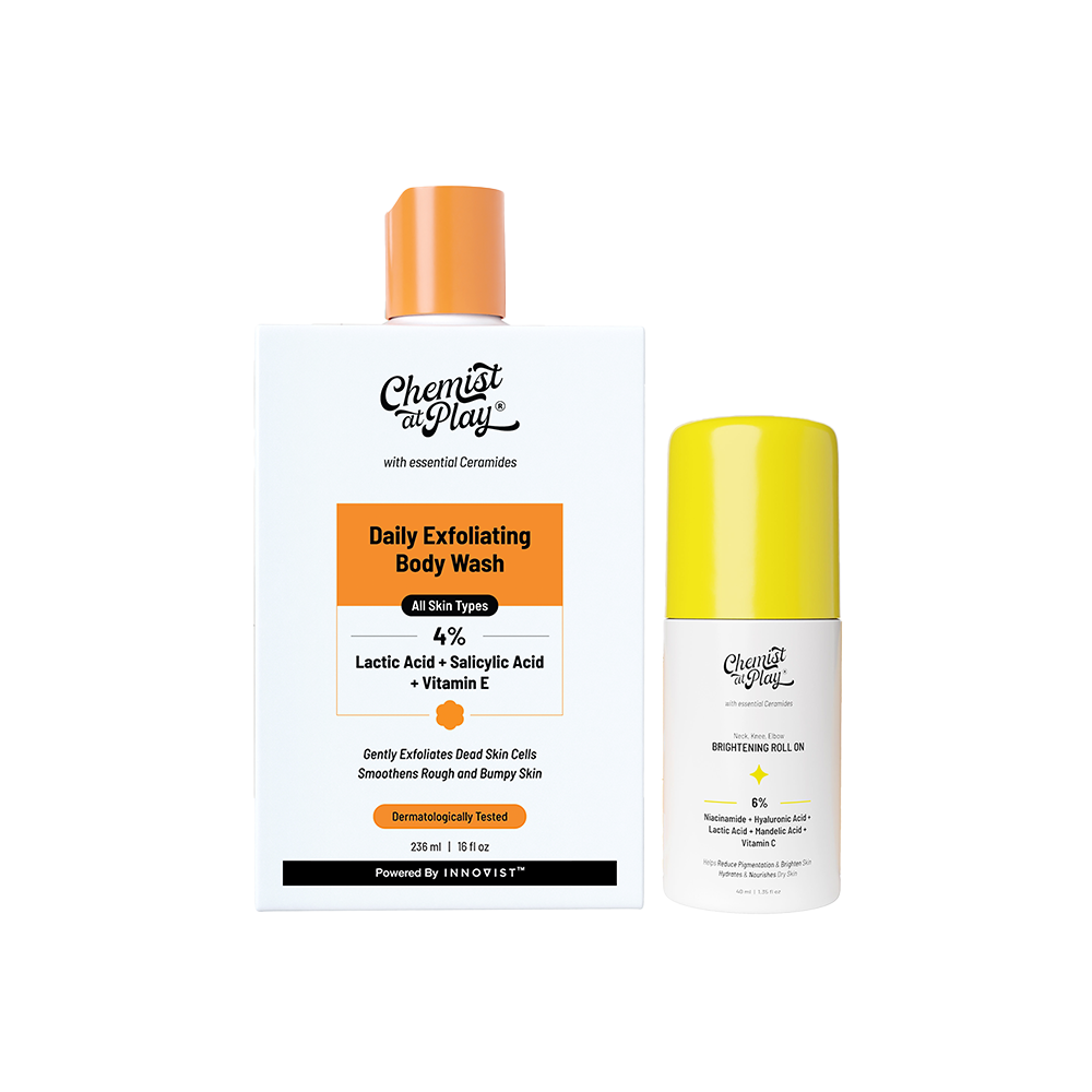 The Feel-Good Body Combo (Exfoliating Body Wash - 236 ml | Neck Knee Elbow Brightening Roll On - 40 ml)