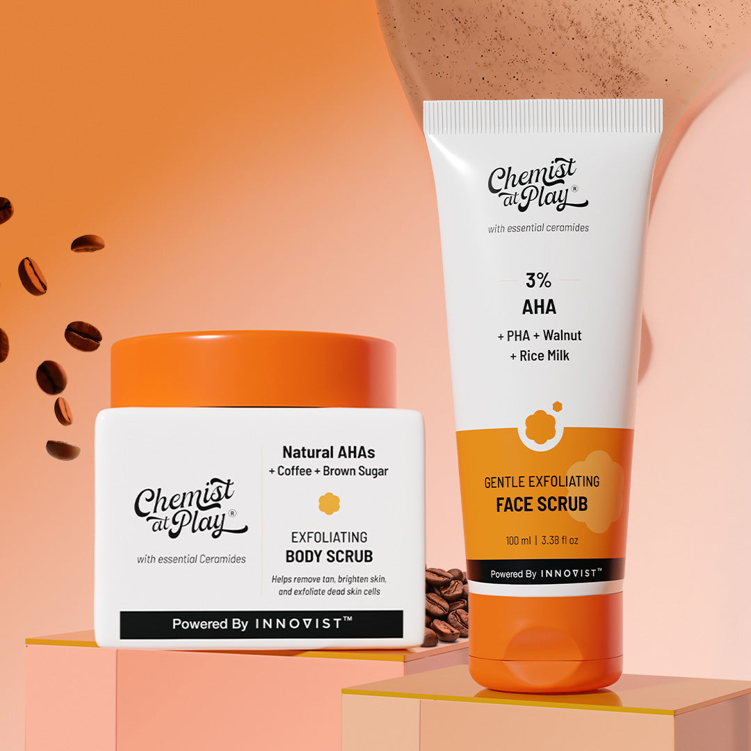 Complete Exfoliation Duo (Gentle Exfoliating Face Scrub - 100 ml | Exfoliating Body Scrub - 75 gm)