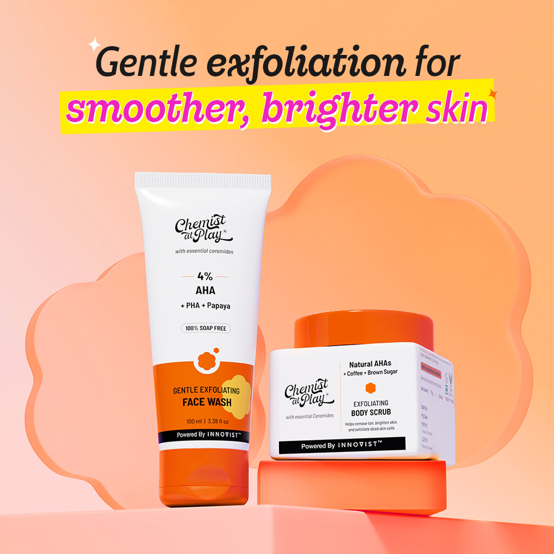 Glow & De-tan Essentials (Exfoliating Face Wash - 100 ml | Exfoliating Body Scrub - 75 gm)