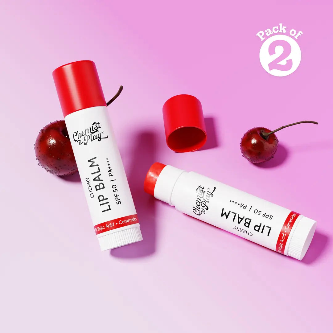 Cherry Lip Balm for Chapped & Pigmented Lips | SPF 50 PA++++ & Kojic Acid | 4.5 gm | Pack of 2