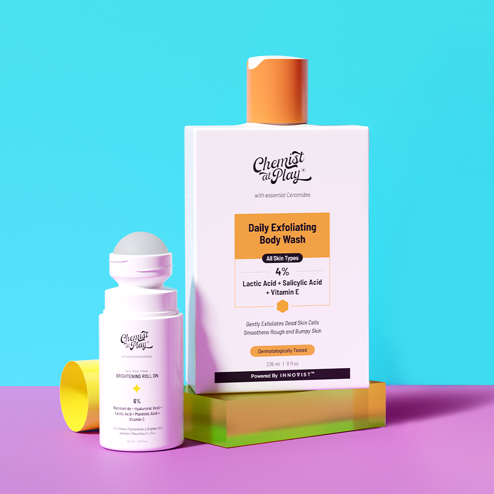 The Feel-Good Body Combo (Exfoliating Body Wash - 236 ml | Neck Knee Elbow Brightening Roll On - 40 ml)