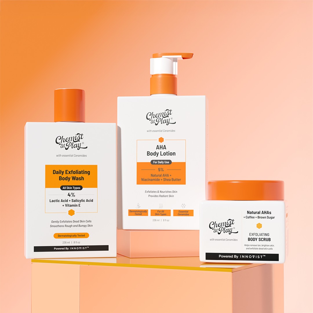 Oh-so-smooth Trio (Exfoliating Body Scrub - 75 gm) | Exfoliating Body Wash - 236 ml | AHA Body Lotion - 236 ml)