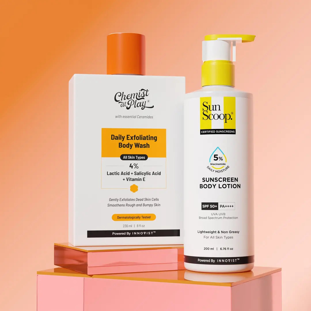 Exfoliating Body Wash (236 ml) + 5% Niacinamide Sunscreen (200 ml) Combo