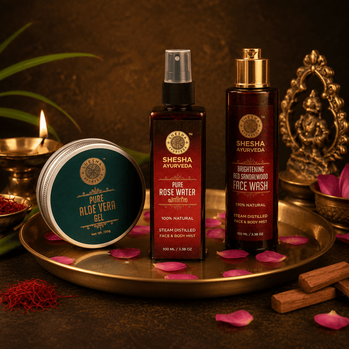 Hydrate, Tone & Cleanse Trio | Aloe Vera Gel + Pure Rose Water + Red Sandalwood Face Wash