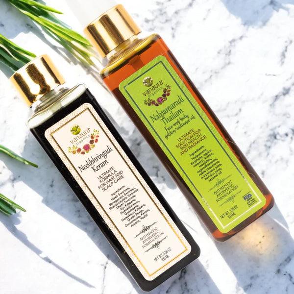 Keram & Radiance Bundle (Neelibhringadi Keram 100 ML + Nalpamaradi Thailam 100 ML)