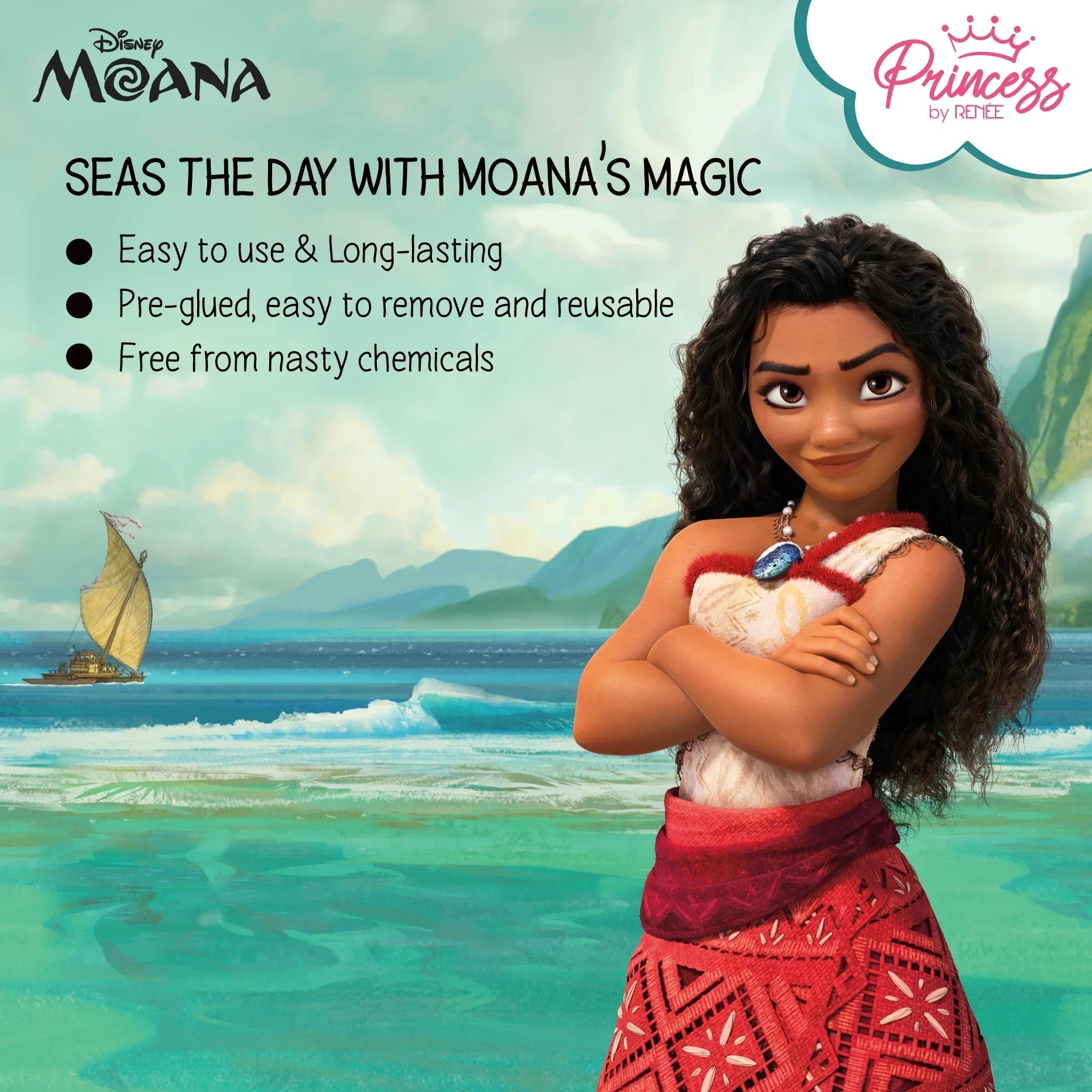 Disney Moana Stick-On Nails, Pack of 24 for Kids & Preteens by Princess by RENEE