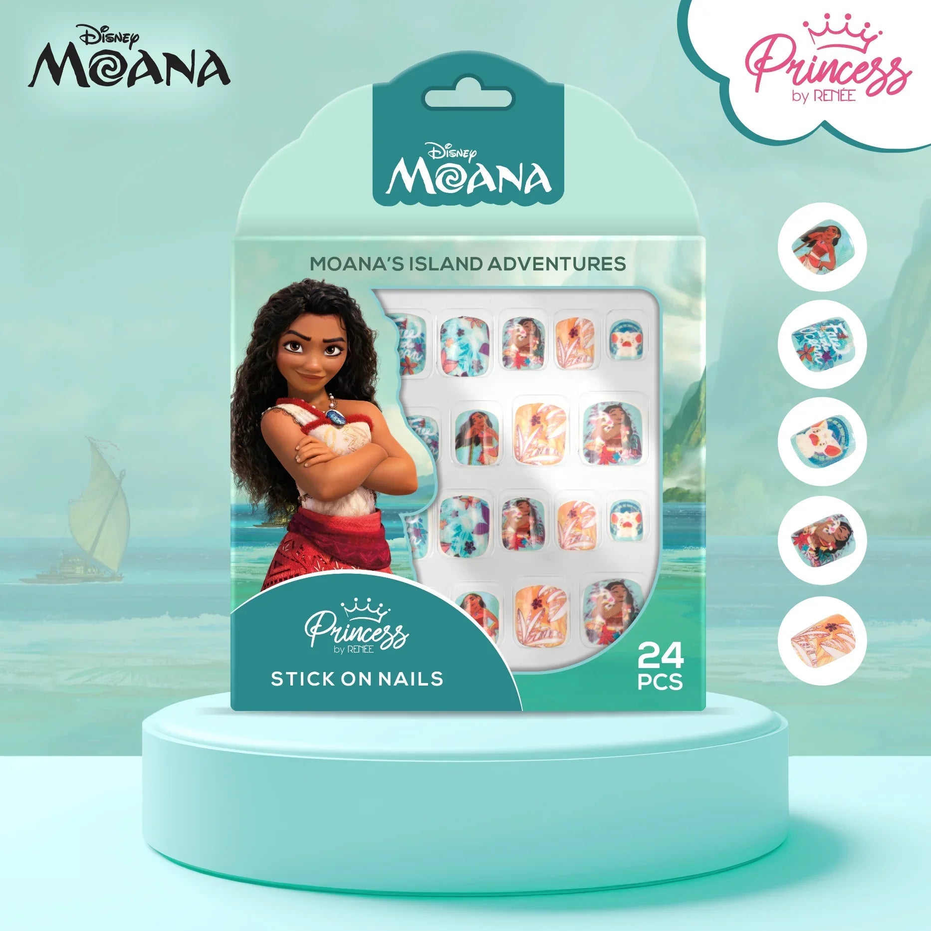 Disney Moana Stick-On Nails, Pack of 24 for Kids & Preteens by Princess by RENEE