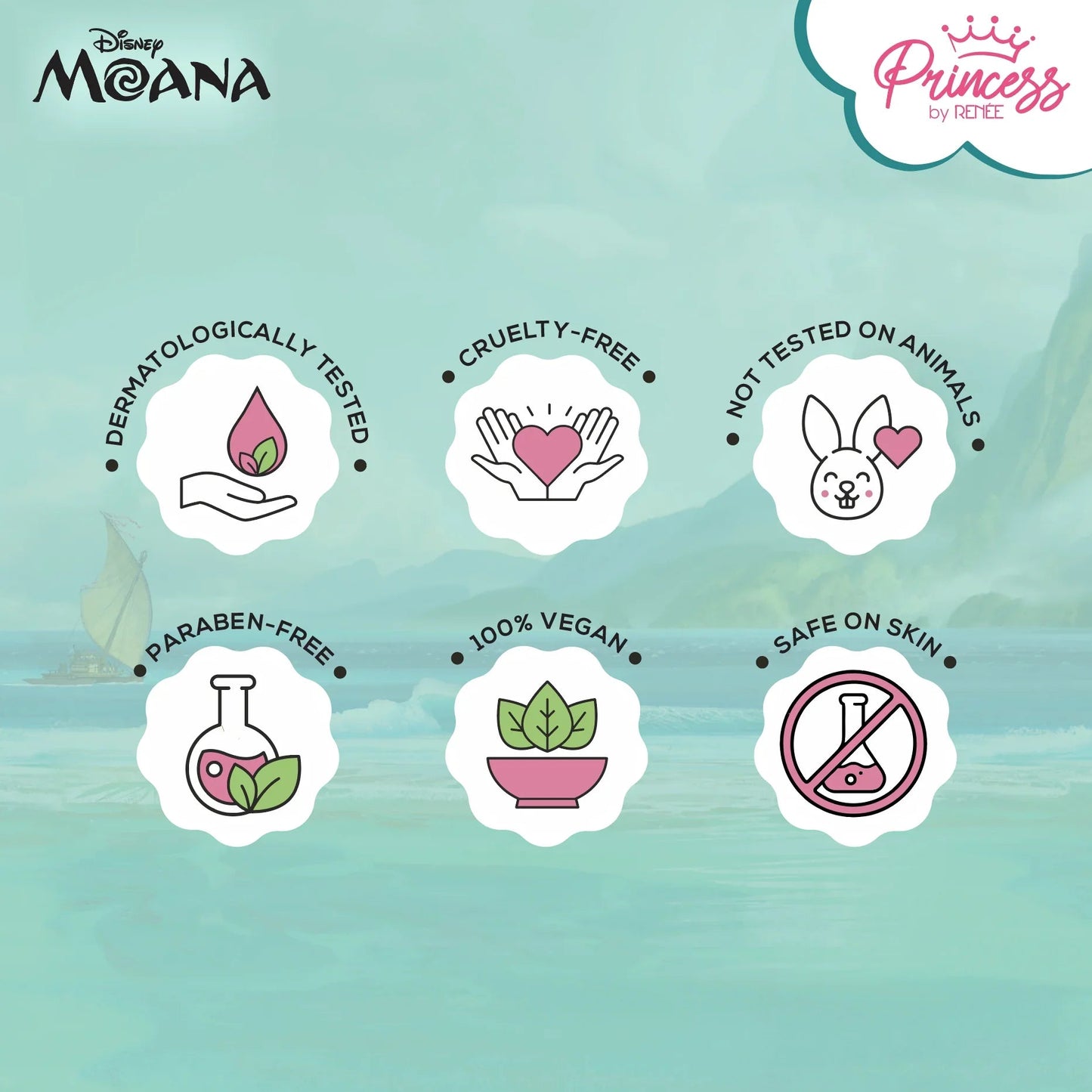 Disney Moana Stick-On Nails, Pack of 24 for Kids & Preteens by Princess by RENEE