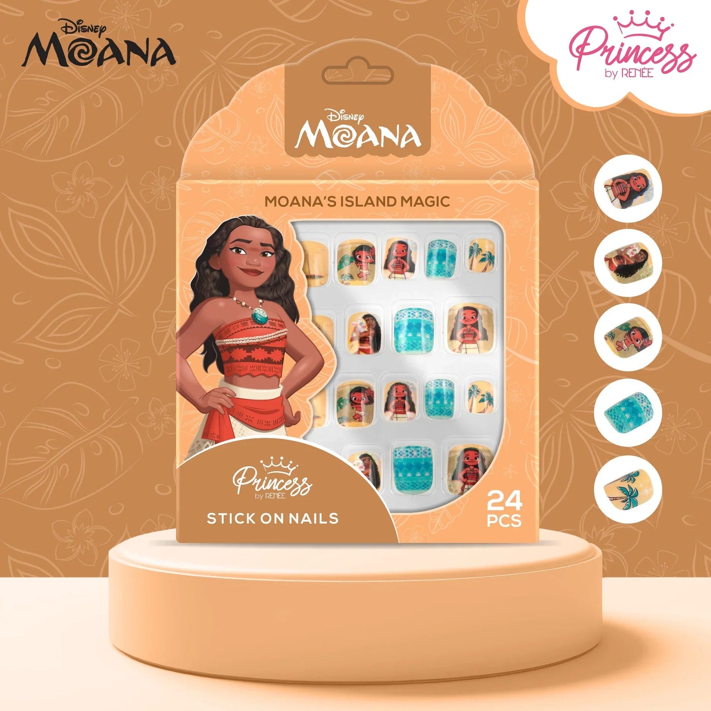 Disney Moana Stick-On Nails, Pack of 24 for Kids & Preteens by Princess by RENEE