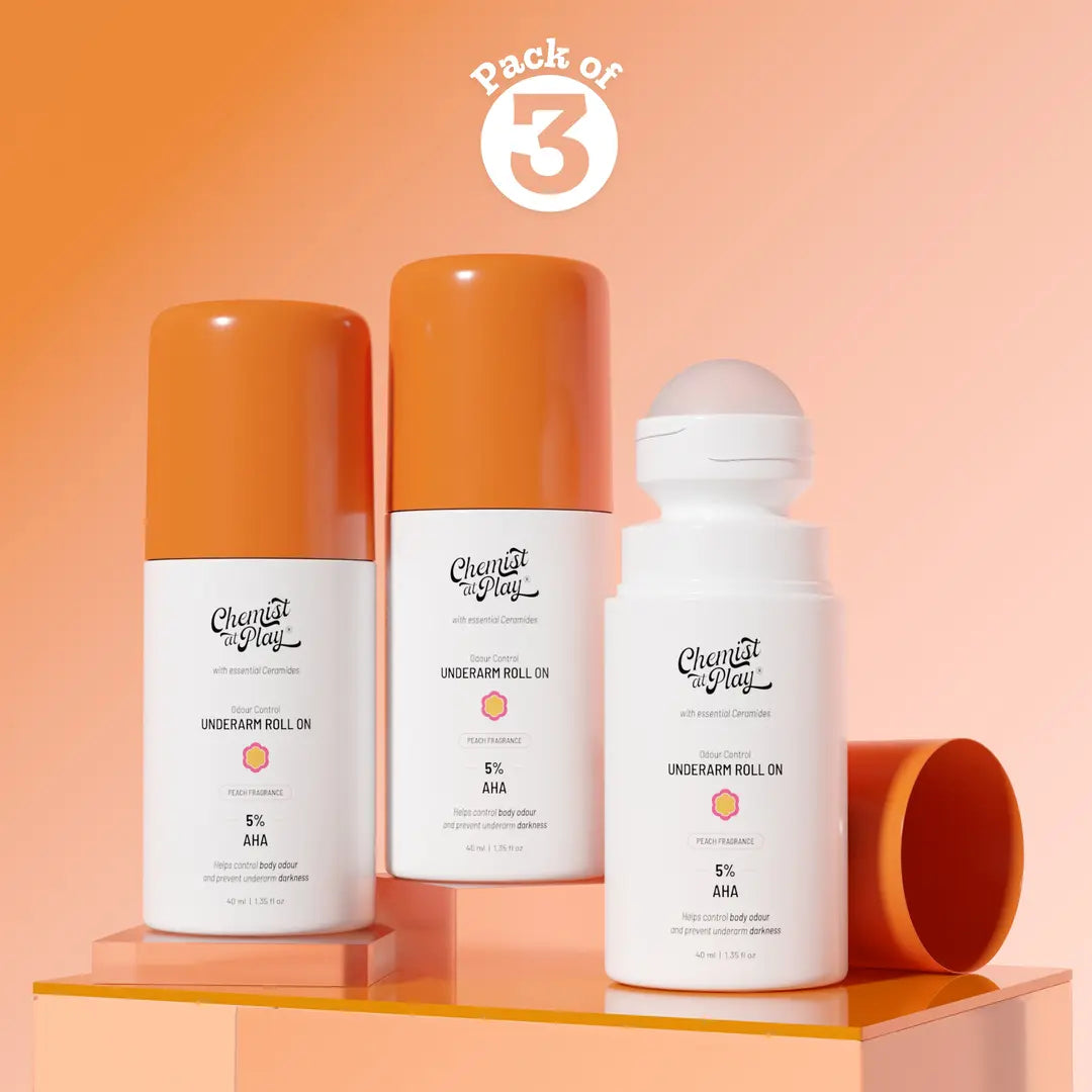 5% AHA Underarm Roll on for Odour Control & Pigmentation (Peach) - 40 ml | Pack of 3