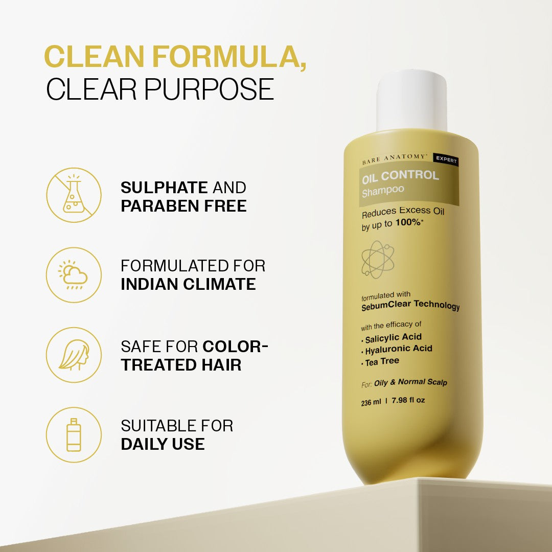 Oil Control Shampoo with Salicylic Acid, Hyaluronic Acid & Tea Tree for Oily Scalp - 236 ml