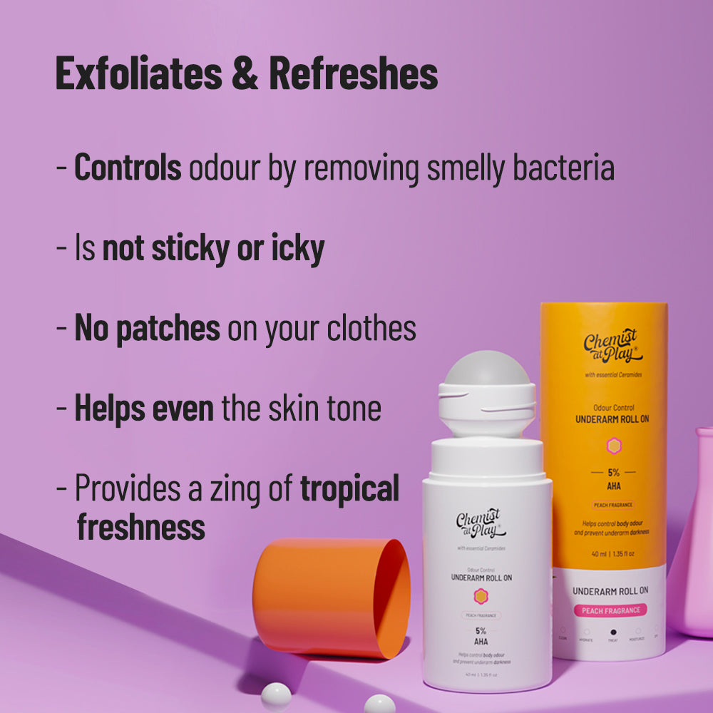 Feel Fresh! (Exfoliating Body Wash - 236 ml| Peach Underarm Roll On - 40 ml)