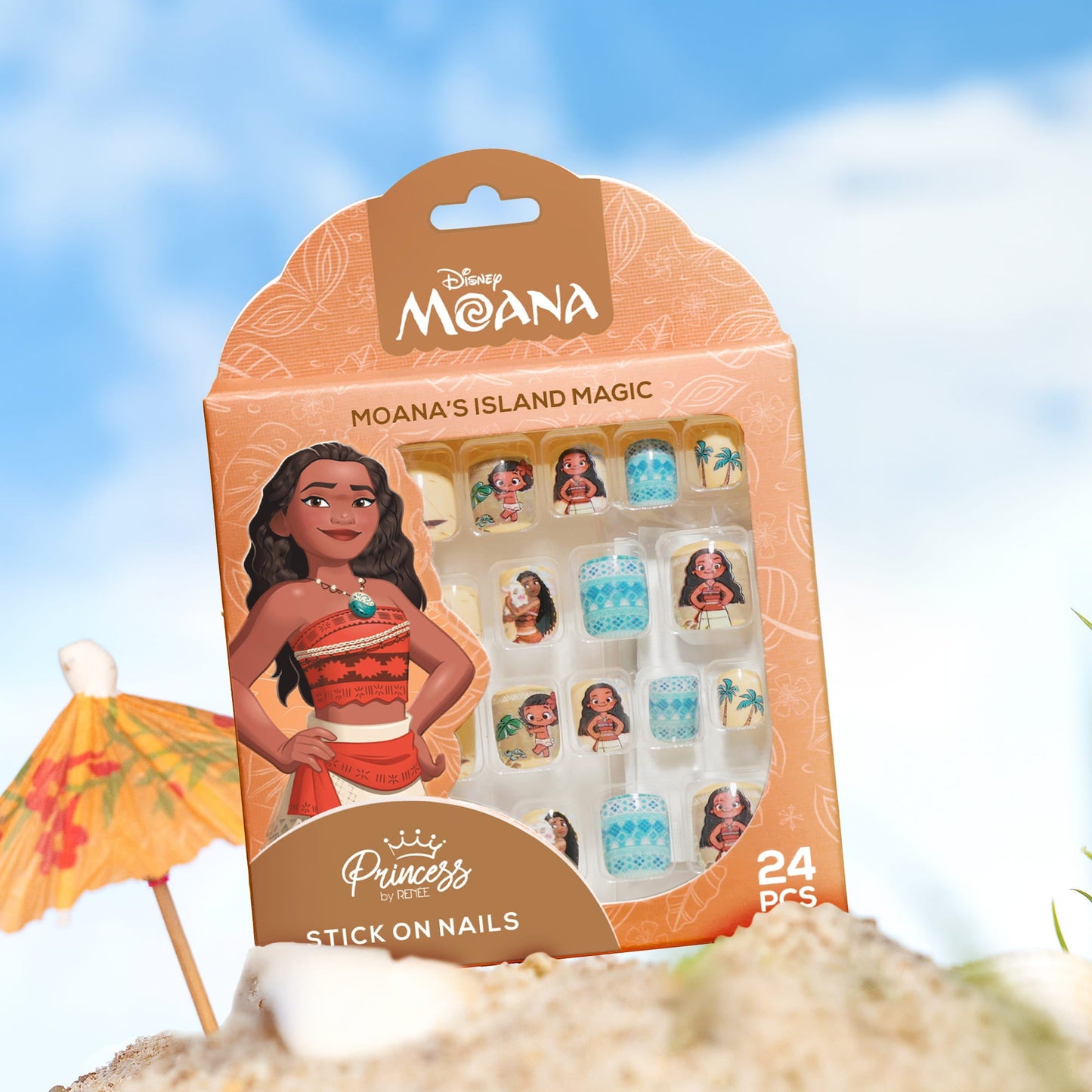 Disney Moana Stick-On Nails, Pack of 24 for Kids & Preteens by Princess by RENEE