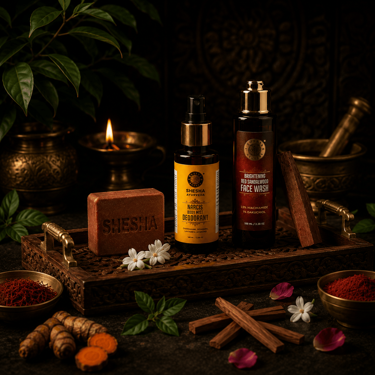 Cleanse, Refresh & Glow Trio | Mud Soap + Red Sandalwood Face Wash + Nargis Body Mist