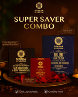 Super Saver Combo (3 items) - Kumkumadi Lightening Lip Balm 5G + Tan Removal Mud Soap 125G + Nilini Natural Black Hair Color 40G
