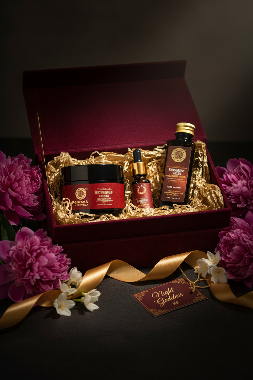 Night Goddess Kit | Red Sandalwood Night Cream 50G + Kumkumadi Thailam 5ML + Nalpamaradi Oil 50ML