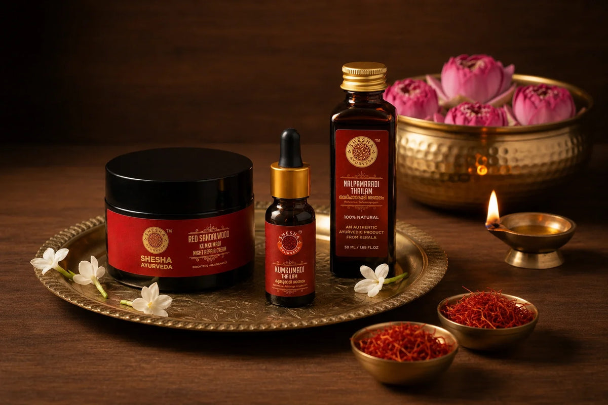 Night Goddess Kit | Red Sandalwood Night Cream 50G + Kumkumadi Thailam 5ML + Nalpamaradi Oil 50ML
