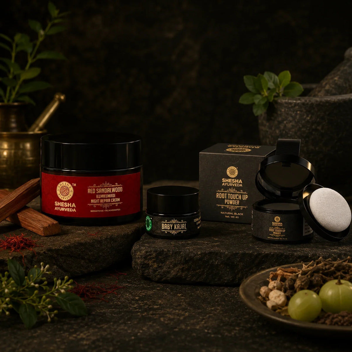 Mother's Ritual Combo | Red Sandalwood Cream 50g + Baby Kajal 6g + Root Touch Up Powder 4g