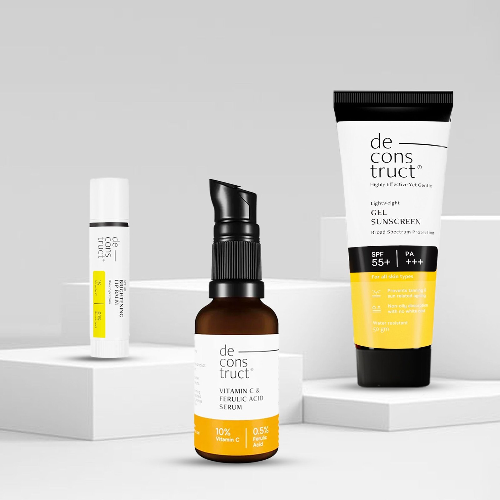 Beyond the Bottle: Your Guide to the Best Skincare Routine for Oily Acne-Prone Skin in India with Cutting-Edge Tech 2 Daily Brightening Shield Trio - Vitamin C Serum + Gel Sunscreen + Brightening Lip Balm